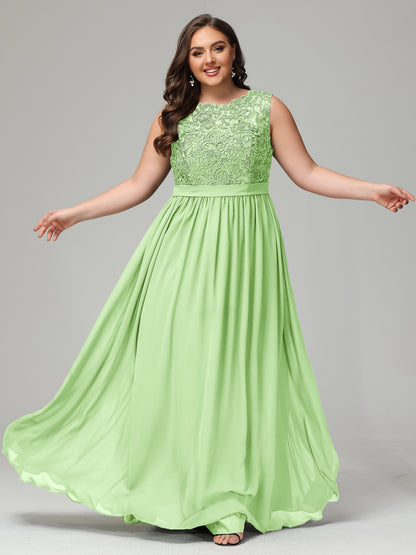 A-Line Bateau Plus Size Chiffon Bridesmaid Dresses