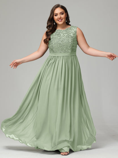 A-Line Bateau Plus Size Chiffon Bridesmaid Dresses
