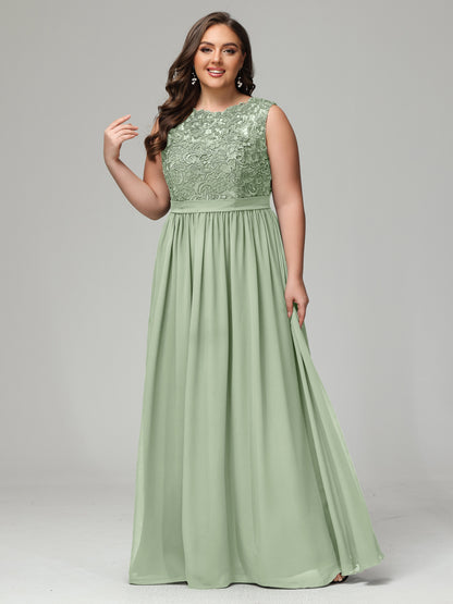 A-Line Bateau Plus Size Chiffon Bridesmaid Dresses