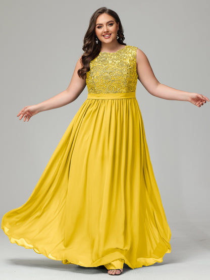A-Line Bateau Plus Size Chiffon Bridesmaid Dresses