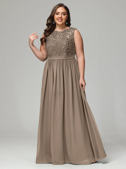 A-Line Bateau Plus Size Chiffon Bridesmaid Dresses