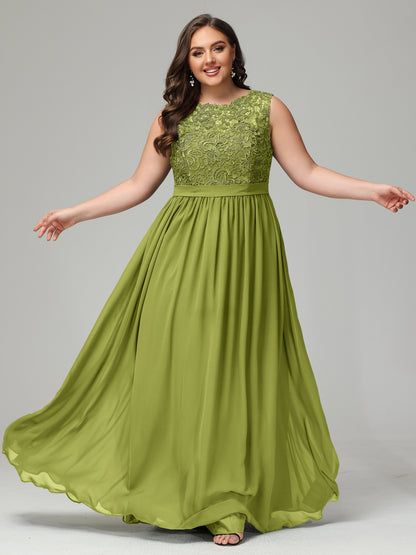 A-Line Bateau Plus Size Chiffon Bridesmaid Dresses