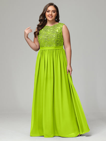 A-Line Bateau Plus Size Chiffon Bridesmaid Dresses
