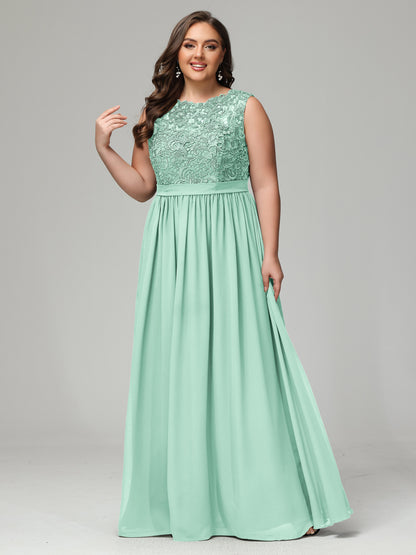 A-Line Bateau Plus Size Chiffon Bridesmaid Dresses