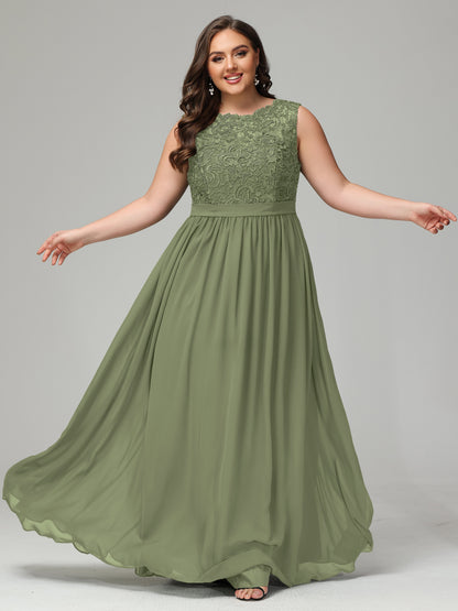 A-Line Bateau Plus Size Chiffon Bridesmaid Dresses