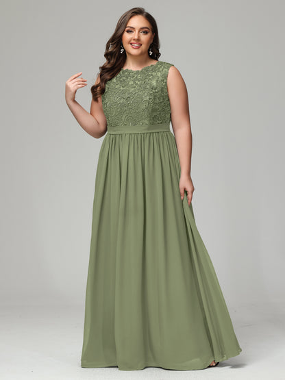 A-Line Bateau Plus Size Chiffon Bridesmaid Dresses