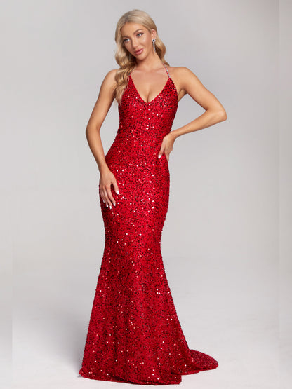 Allie Mermaid Halter Sequins Bridesmaid Dress