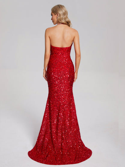 Allie Mermaid Halter Sequins Bridesmaid Dress
