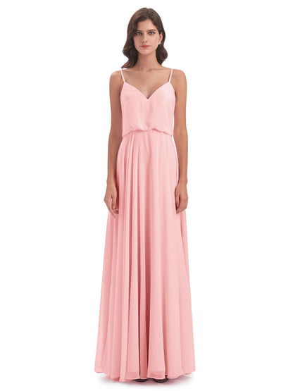 Leah Floor Length Spaghetti Straps Chiffon Bridesmaid Dresses