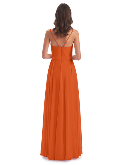 Leah Floor Length Spaghetti Straps Chiffon Bridesmaid Dresses