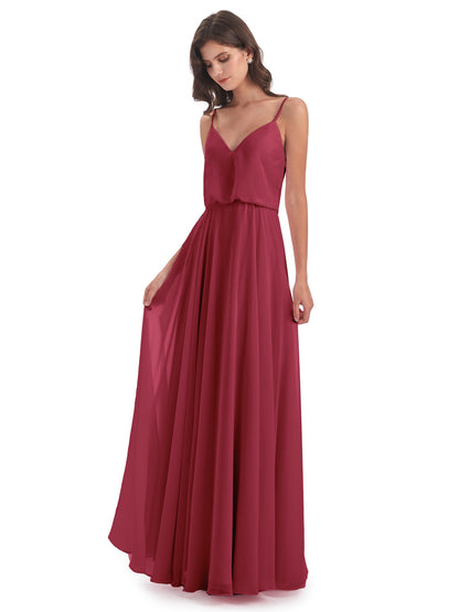 Leah Floor Length Spaghetti Straps Chiffon Bridesmaid Dresses