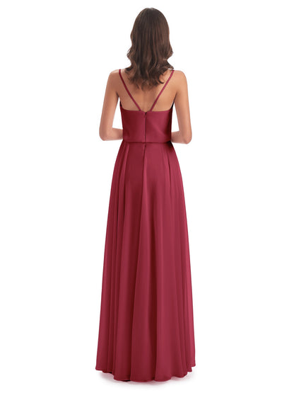 Leah Floor Length Spaghetti Straps Chiffon Bridesmaid Dresses