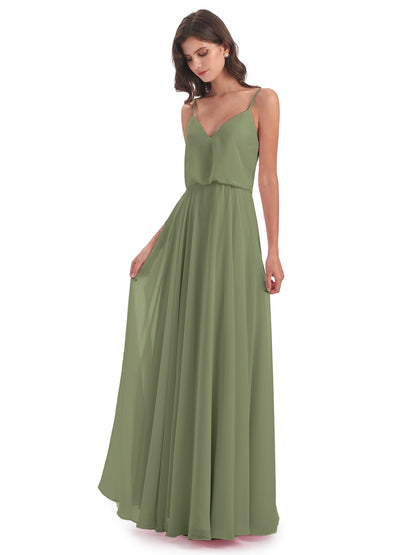 Leah Floor Length Spaghetti Straps Chiffon Bridesmaid Dresses
