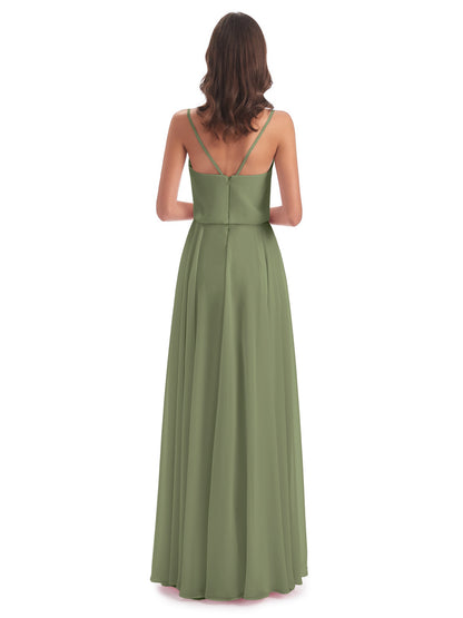 Leah Floor Length Spaghetti Straps Chiffon Bridesmaid Dresses