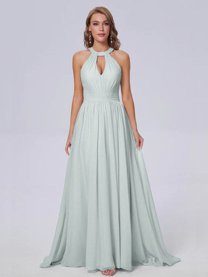Nicole Vintage Halter Chiffon Long Bridesmaid Dresses