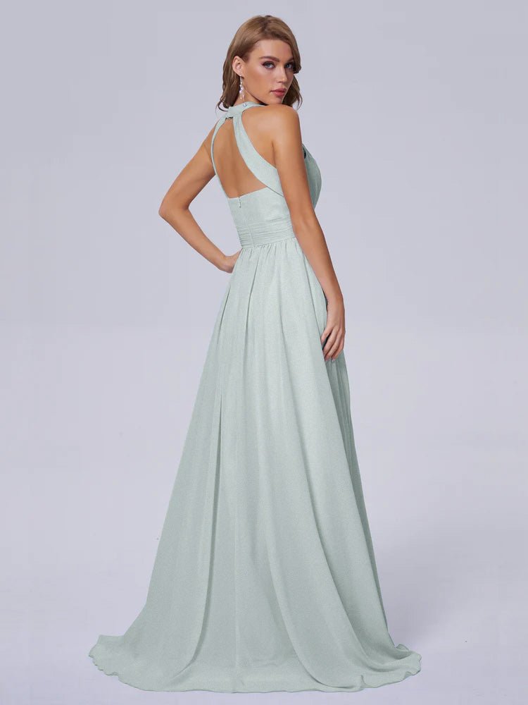 Nicole Vintage Halter Chiffon Long Bridesmaid Dresses