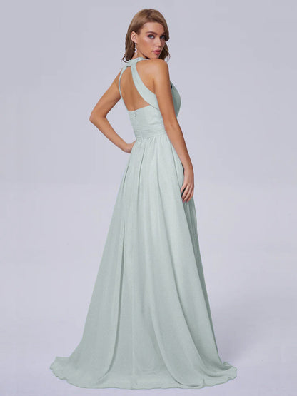 Nicole Vintage Halter Chiffon Long Bridesmaid Dresses