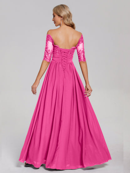 Keira Off the Shoulder Appliqued Lace Chiffon Bridesmaid Dress