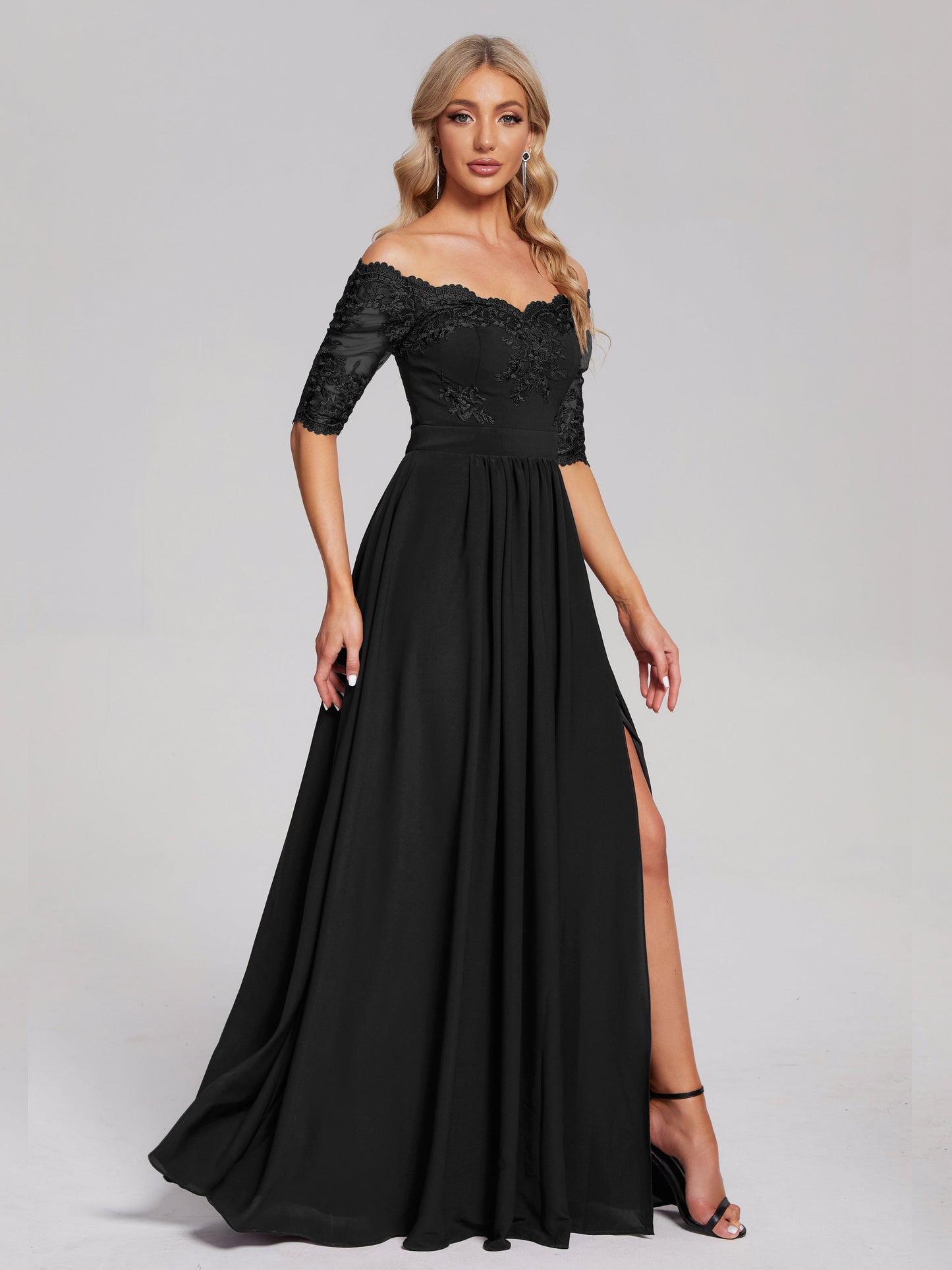 Keira Off the Shoulder Appliqued Lace Chiffon Bridesmaid Dress