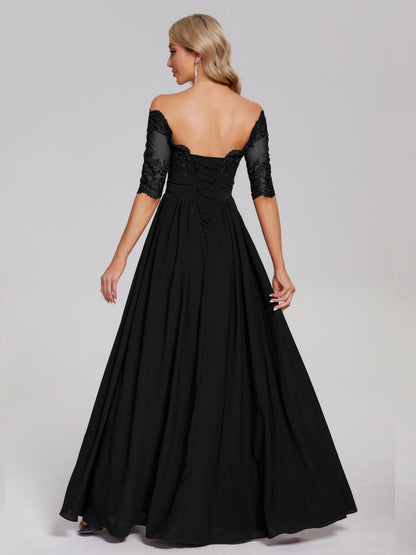 Keira Off the Shoulder Appliqued Lace Chiffon Bridesmaid Dress