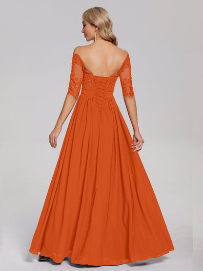 Keira Off the Shoulder Appliqued Lace Chiffon Bridesmaid Dress