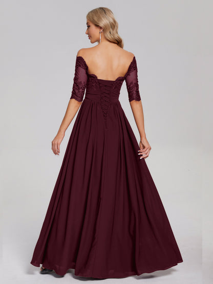Keira Off the Shoulder Appliqued Lace Chiffon Bridesmaid Dress