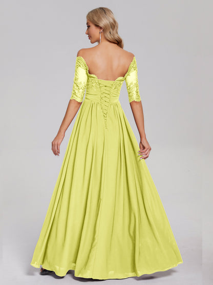 Keira Off the Shoulder Appliqued Lace Chiffon Bridesmaid Dress