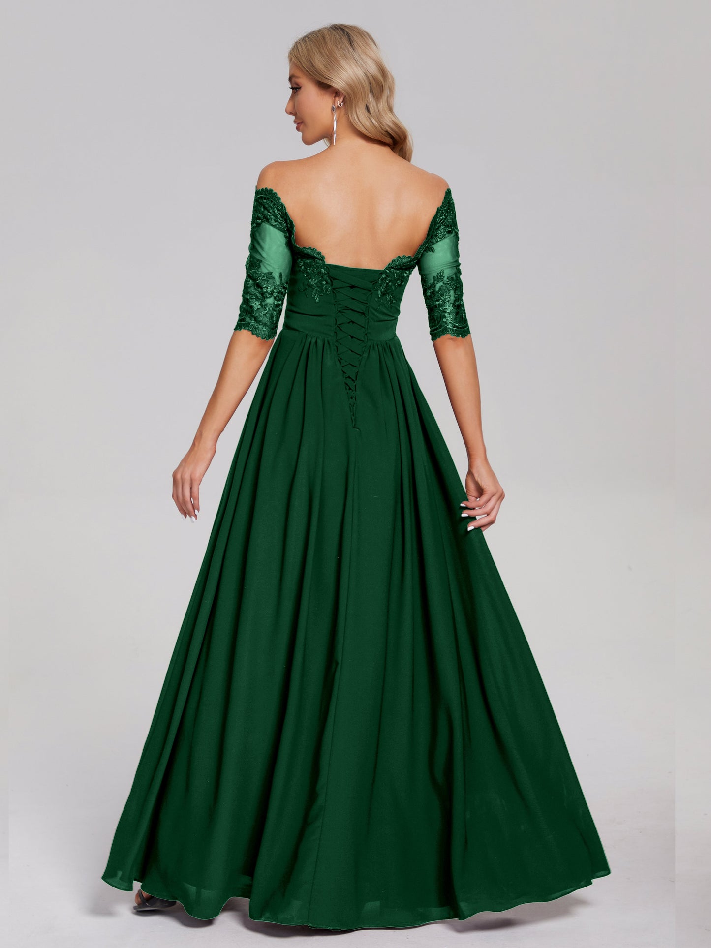 Keira Off the Shoulder Appliqued Lace Chiffon Bridesmaid Dress