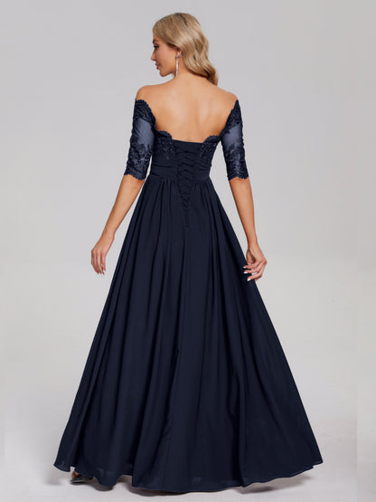 Keira Off the Shoulder Appliqued Lace Chiffon Bridesmaid Dress