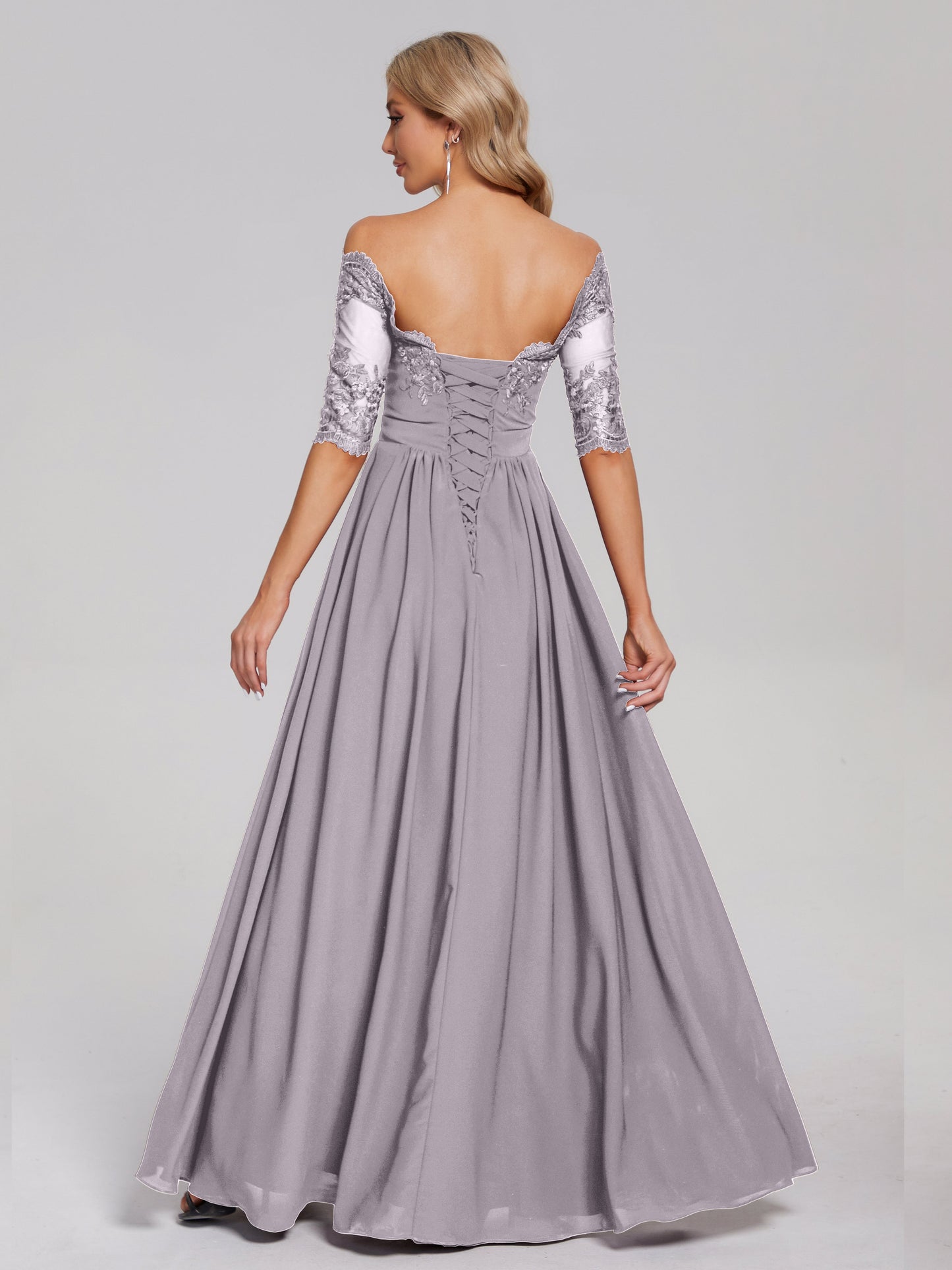 Keira Off the Shoulder Appliqued Lace Chiffon Bridesmaid Dress