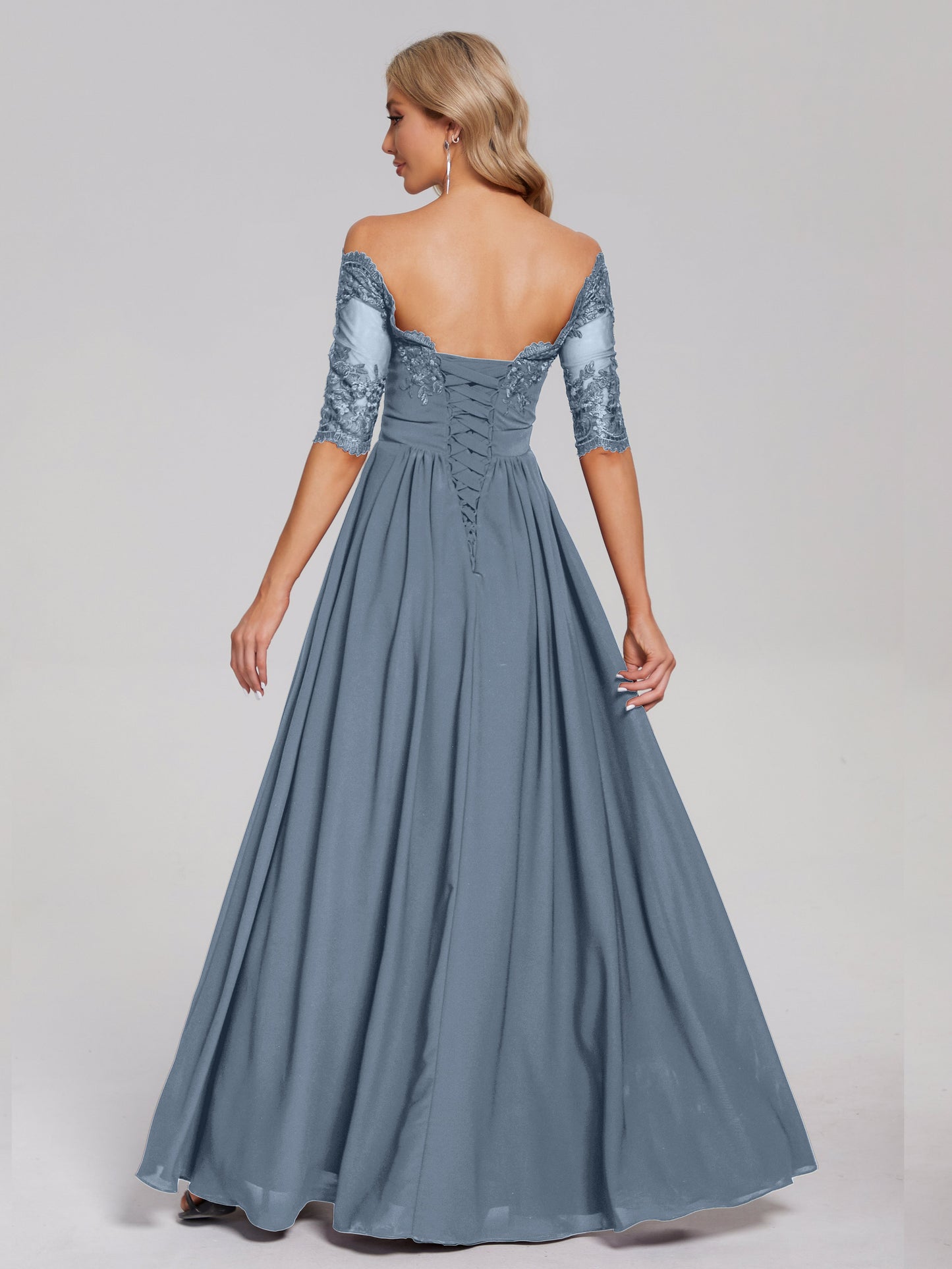 Keira Off the Shoulder Appliqued Lace Chiffon Bridesmaid Dress