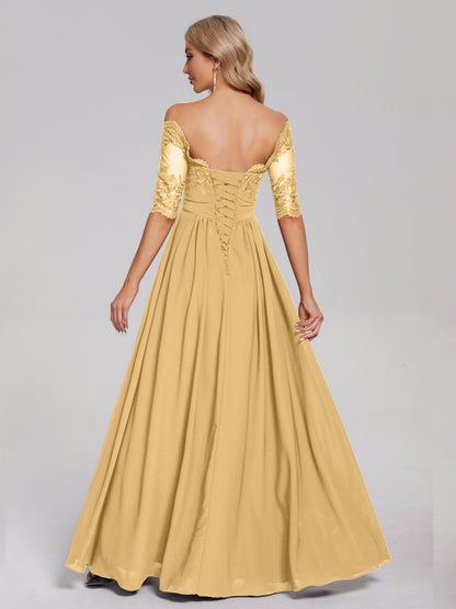 Keira Off the Shoulder Appliqued Lace Chiffon Bridesmaid Dress