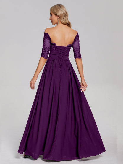 Keira Off the Shoulder Appliqued Lace Chiffon Bridesmaid Dress