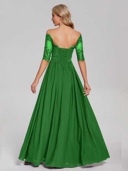 Keira Off the Shoulder Appliqued Lace Chiffon Bridesmaid Dress