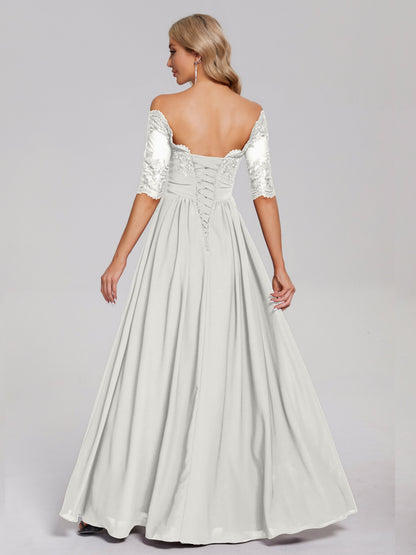 Keira Off the Shoulder Appliqued Lace Chiffon Bridesmaid Dress