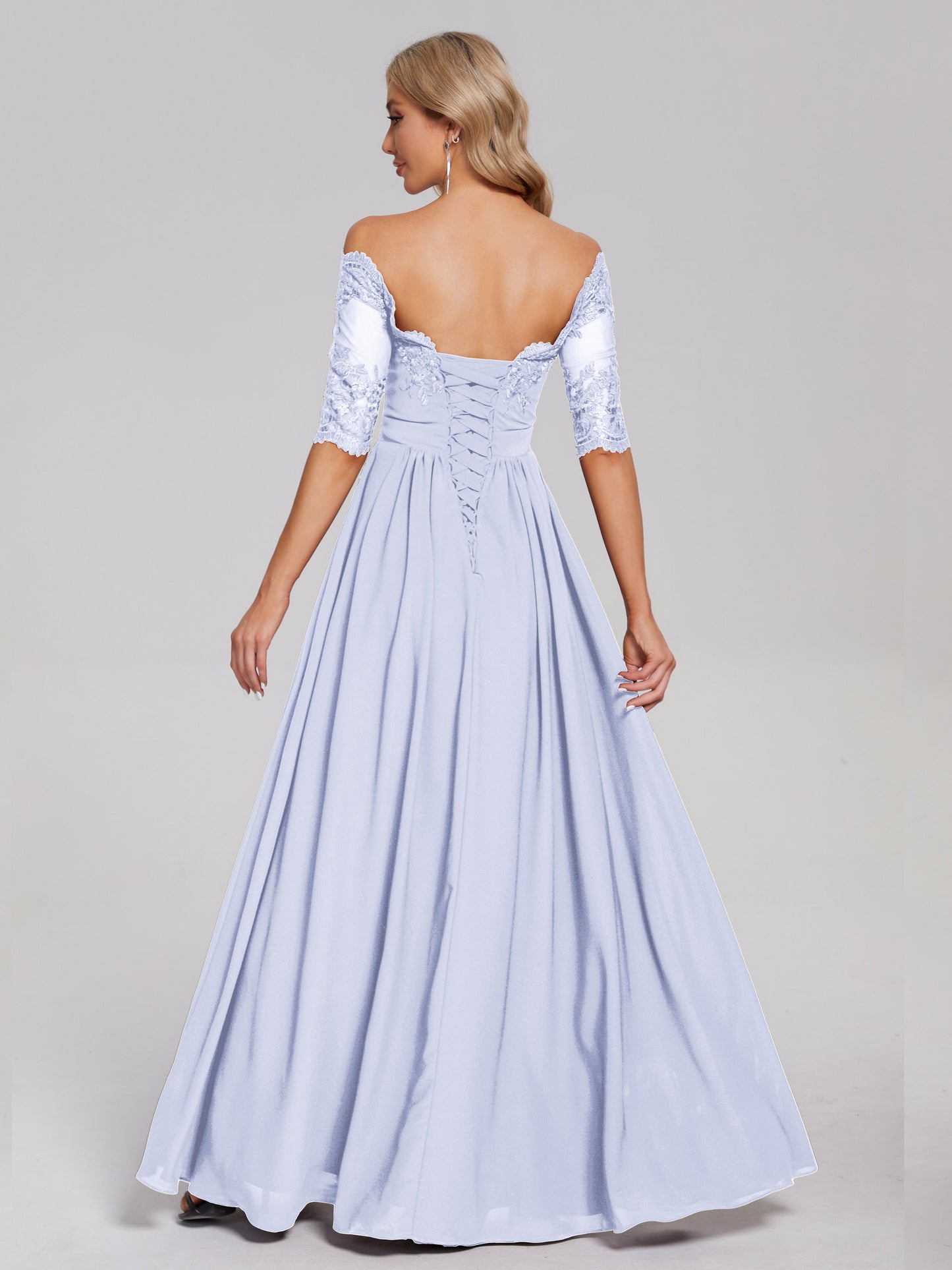 Keira Off the Shoulder Appliqued Lace Chiffon Bridesmaid Dress