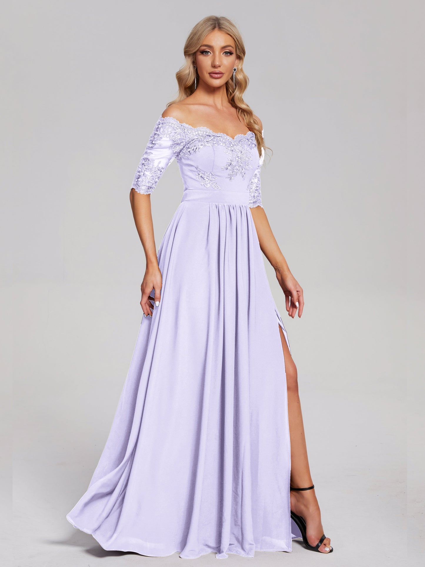 Keira Off the Shoulder Appliqued Lace Chiffon Bridesmaid Dress