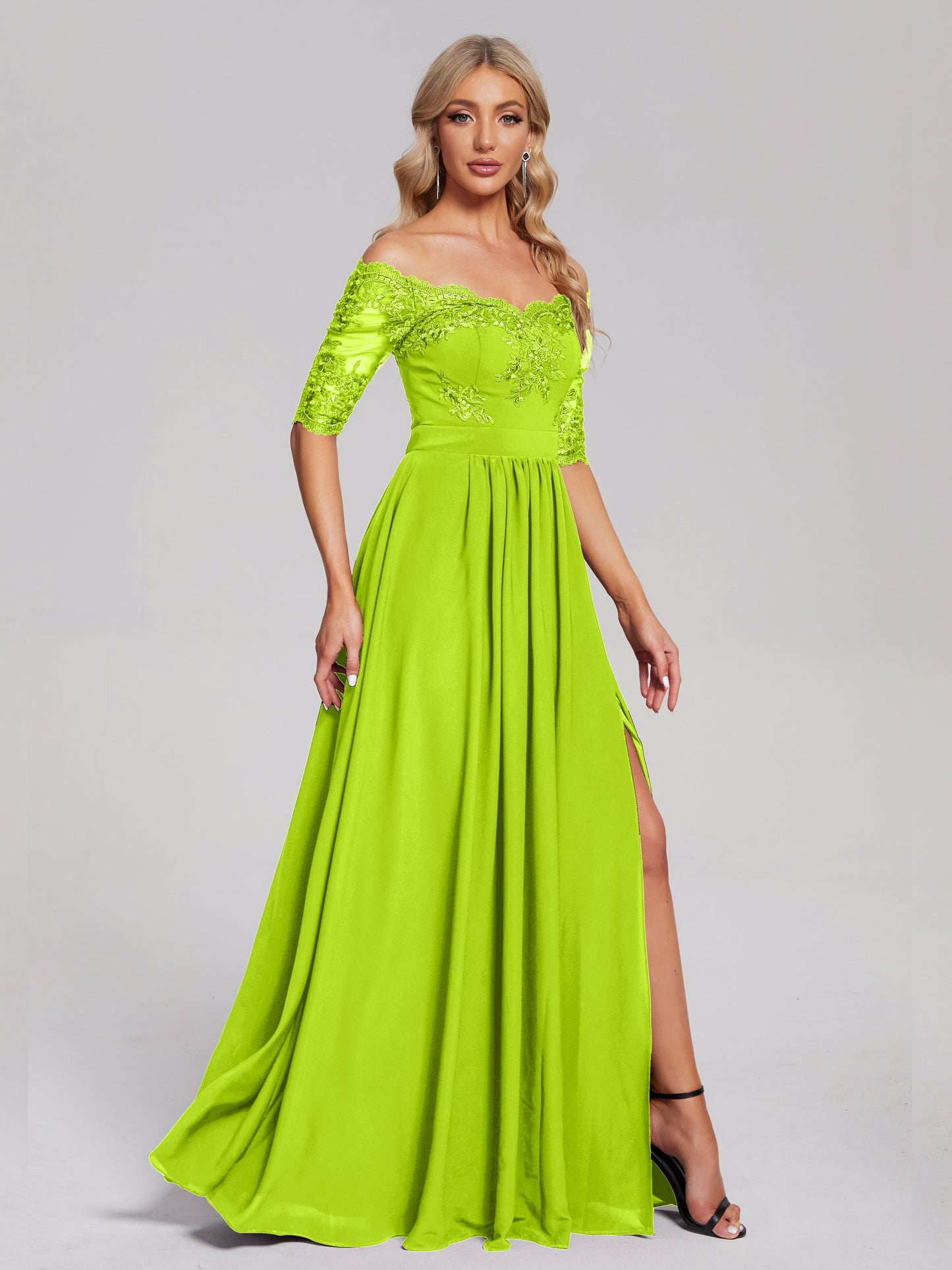 Keira Off the Shoulder Appliqued Lace Chiffon Bridesmaid Dress