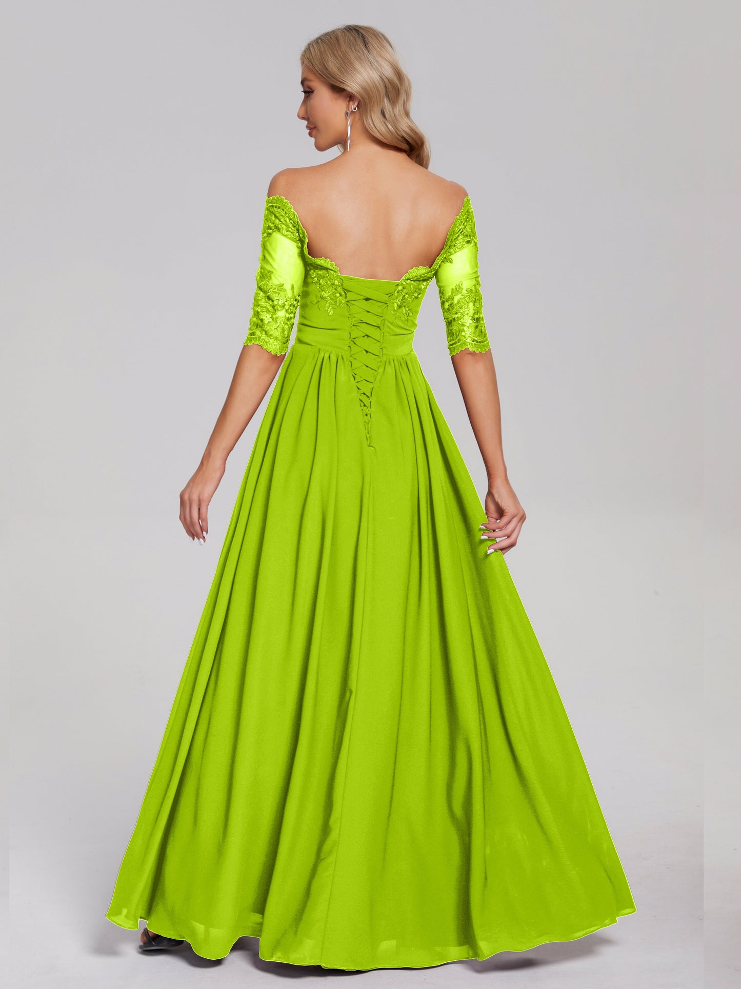 Keira Off the Shoulder Appliqued Lace Chiffon Bridesmaid Dress