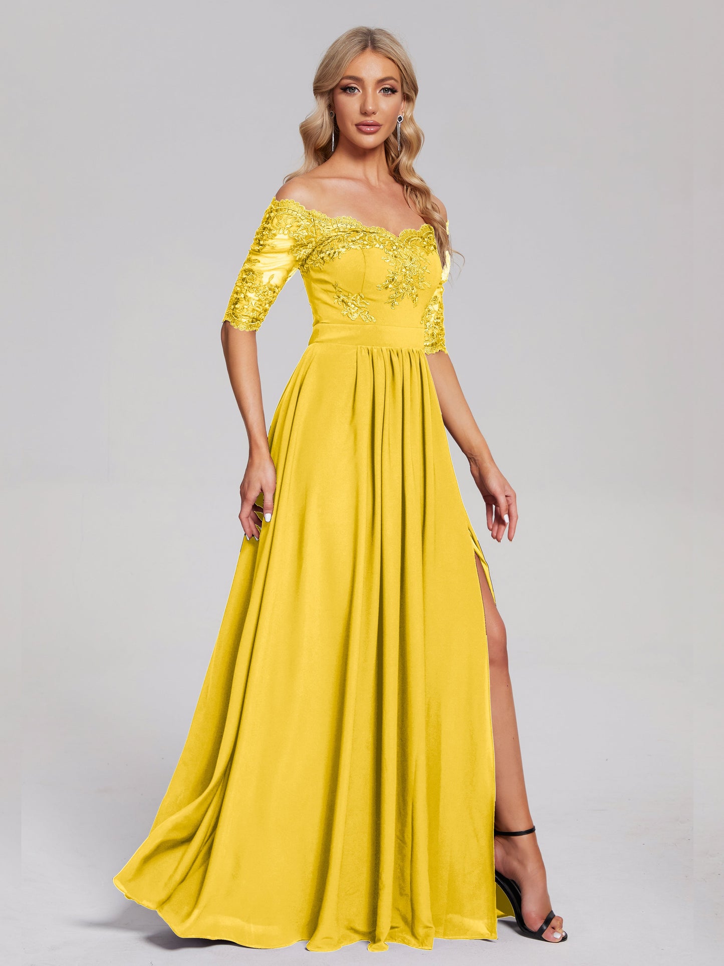 Keira Off the Shoulder Appliqued Lace Chiffon Bridesmaid Dress