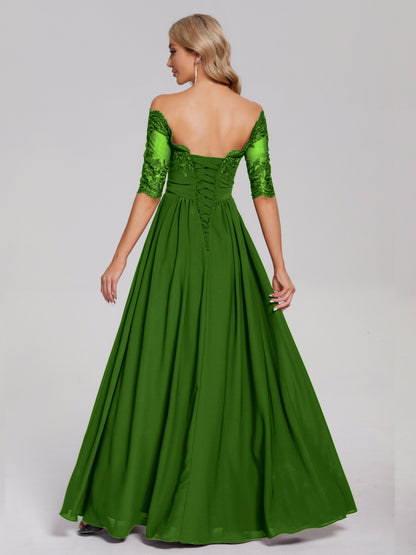 Keira Off the Shoulder Appliqued Lace Chiffon Bridesmaid Dress