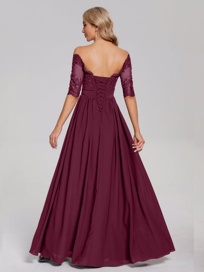 Keira Off the Shoulder Appliqued Lace Chiffon Bridesmaid Dress