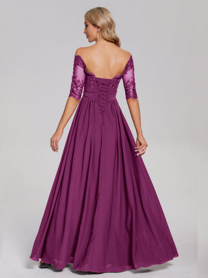 Keira Off the Shoulder Appliqued Lace Chiffon Bridesmaid Dress