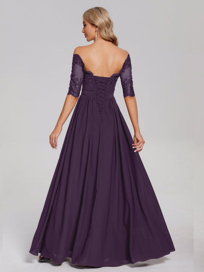 Keira Off the Shoulder Appliqued Lace Chiffon Bridesmaid Dress