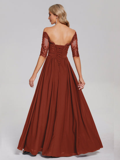 Keira Off the Shoulder Appliqued Lace Chiffon Bridesmaid Dress
