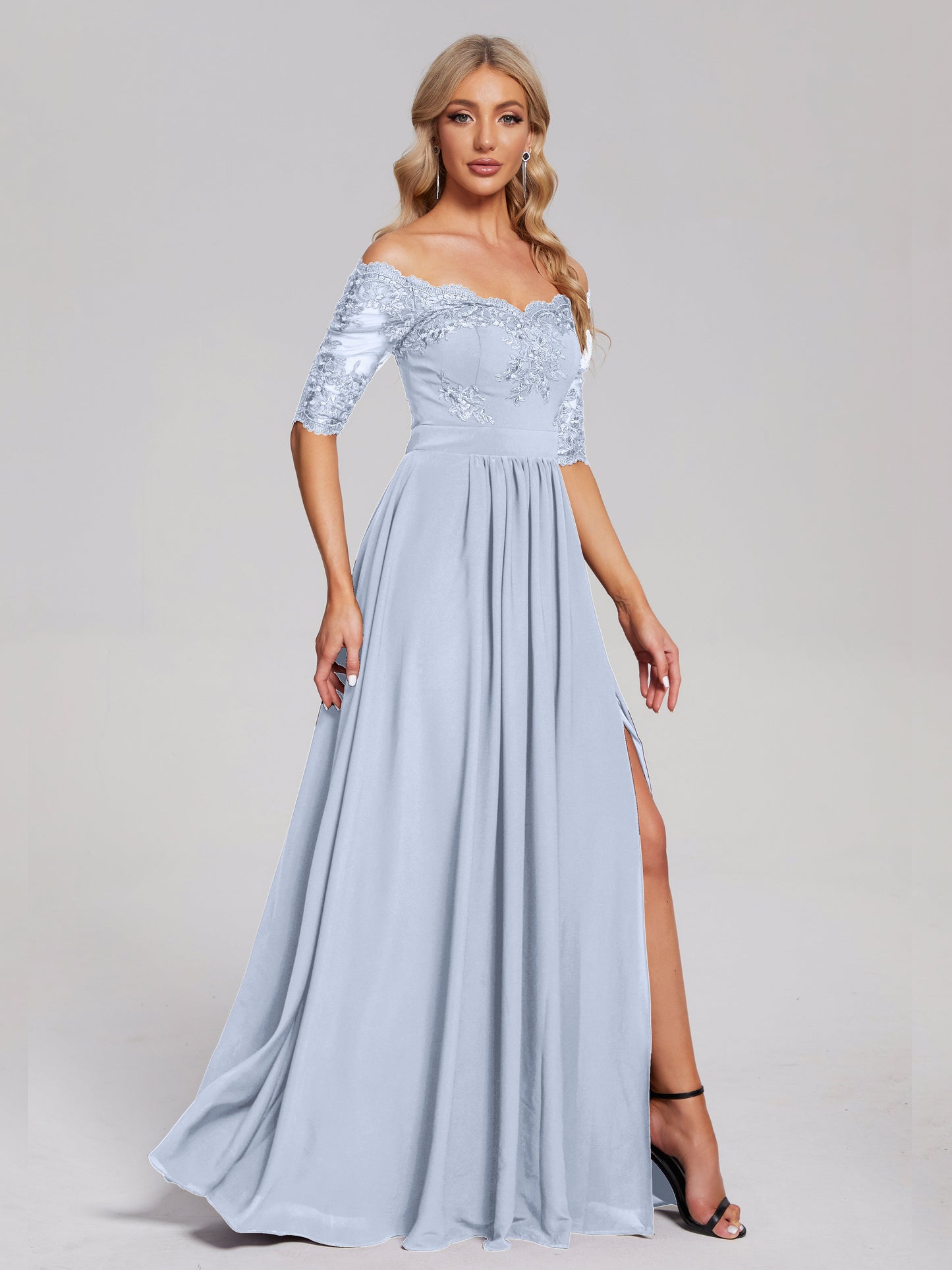 Keira Off the Shoulder Appliqued Lace Chiffon Bridesmaid Dress