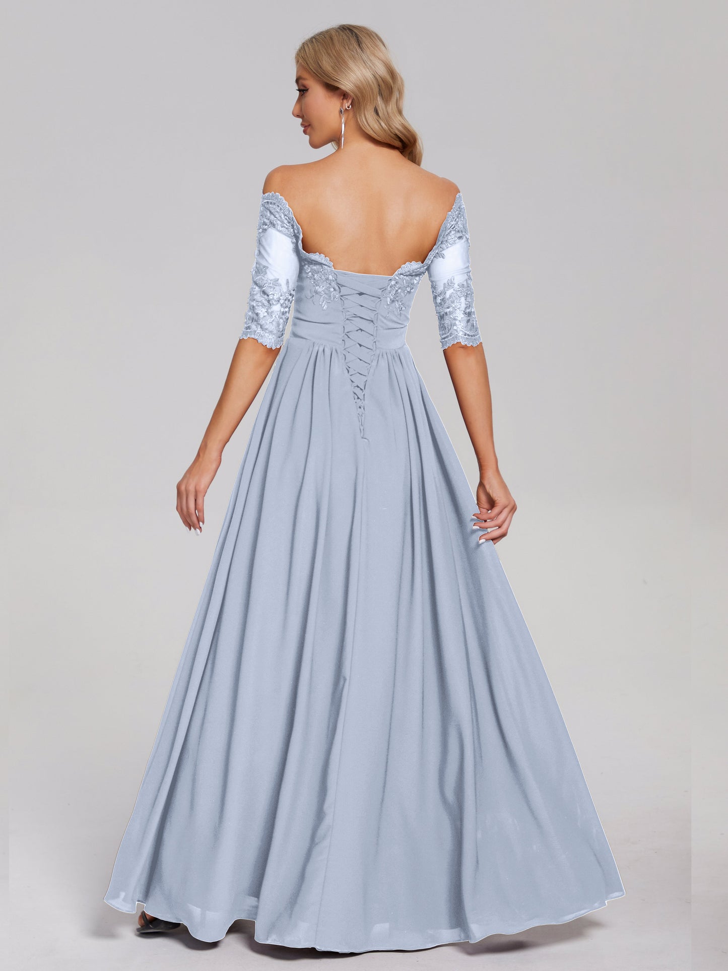 Keira Off the Shoulder Appliqued Lace Chiffon Bridesmaid Dress