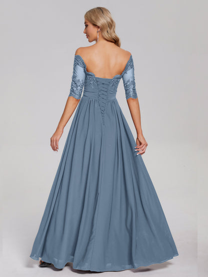 Keira Off the Shoulder Appliqued Lace Chiffon Bridesmaid Dress