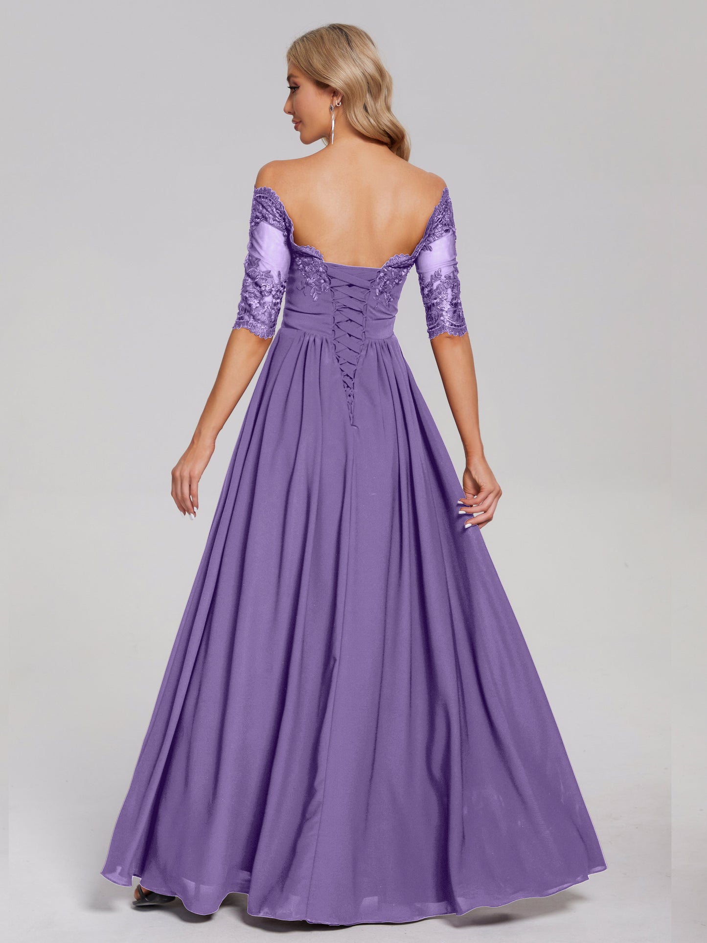 Keira Off the Shoulder Appliqued Lace Chiffon Bridesmaid Dress