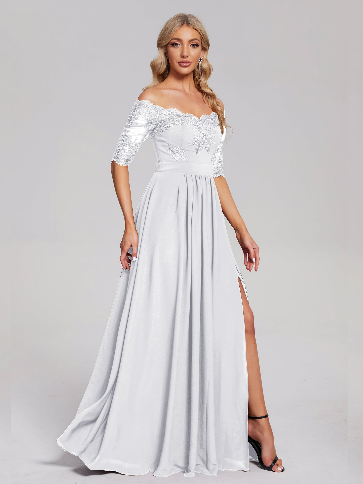 Keira Off the Shoulder Appliqued Lace Chiffon Bridesmaid Dress
